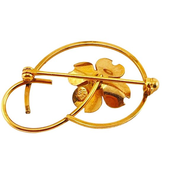 Van Dell 14K Gold Filled Dogwood Pin Brooch Textured Metal and Open Scroll - Picture 5 of 5